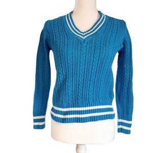 Liz Claiborne Blue Cable Knit Cotton Sweater Size M | academia| preppy basics